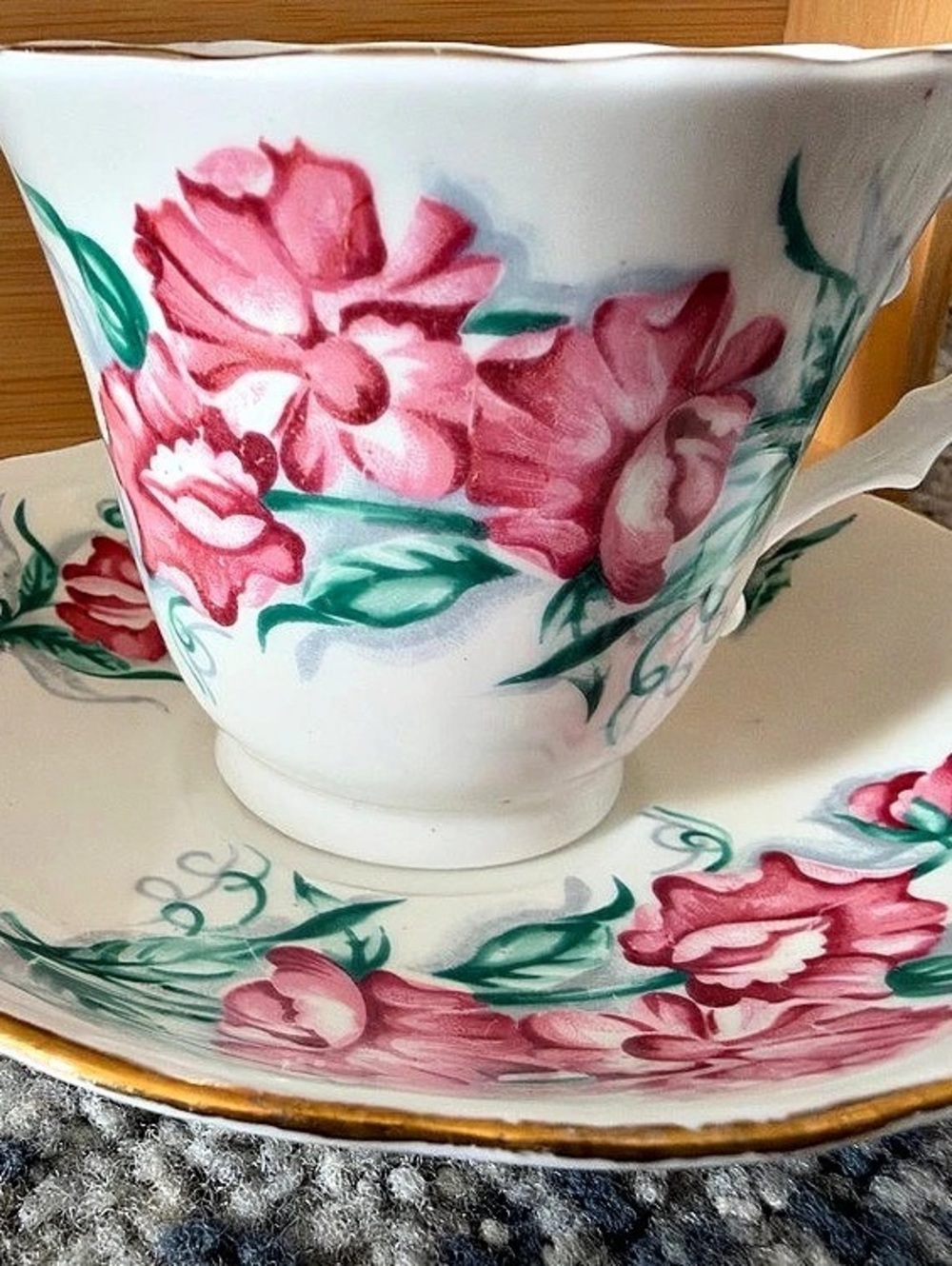 Vintage Colclough Floral Teacup and Saucer Set, White & Pink